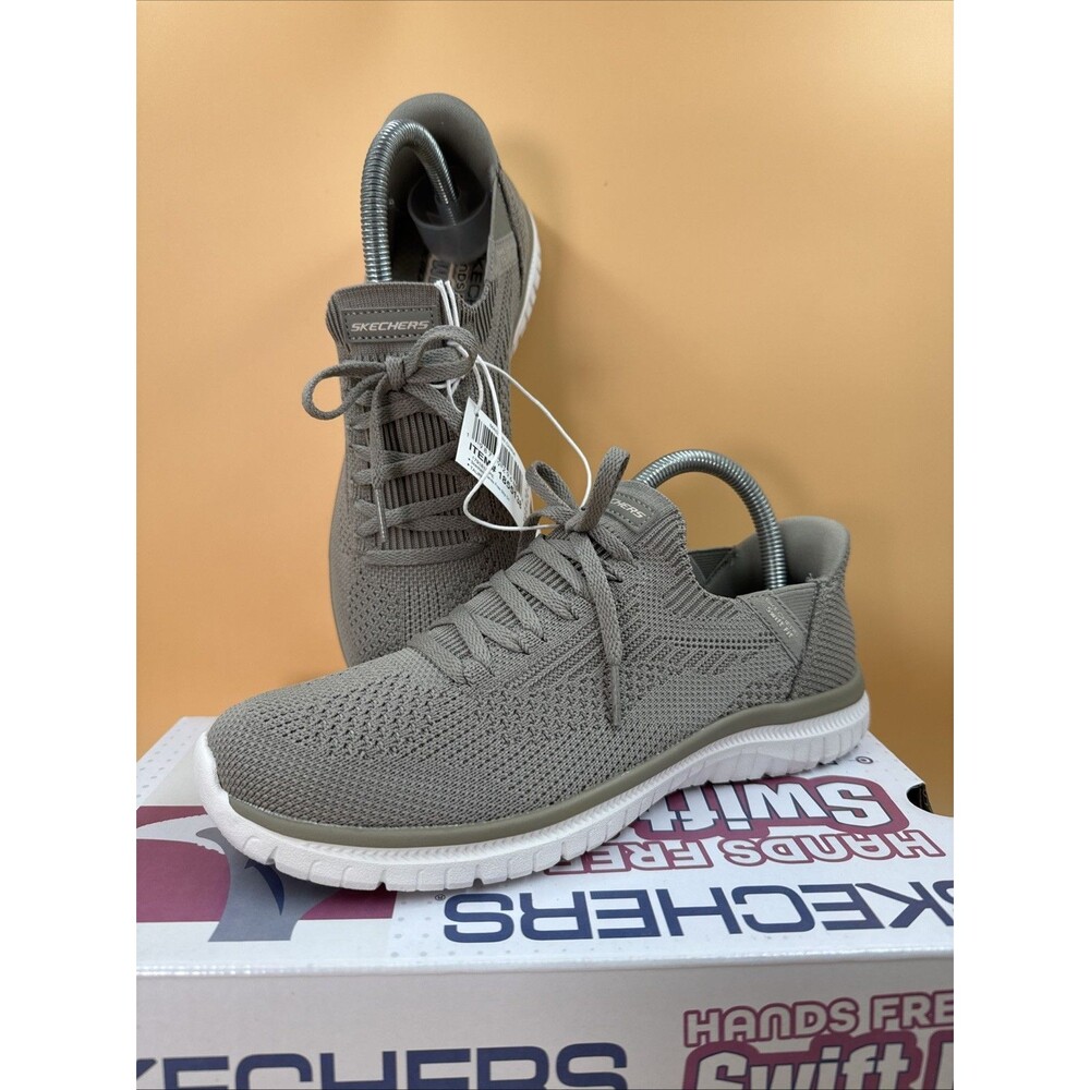 New Skechers Women's Taupe Virtue Swift Fit Sneaker Hands Free Memory Foam 7.5